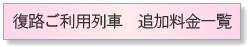 復路ご利用列車　追加料金